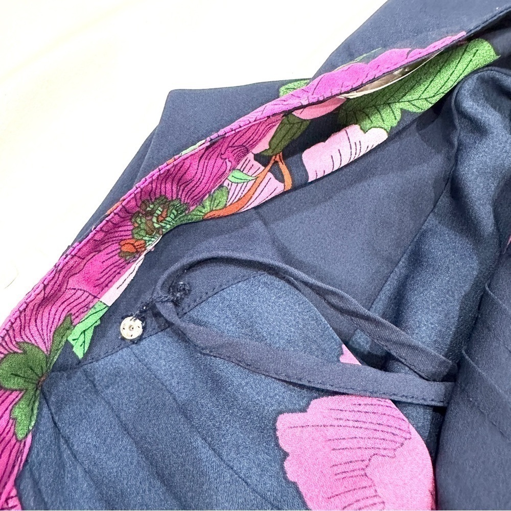 NWOT Nanette Nanette Lepore Navy Blue Button Down Belted Floral Dress - Picture 7 of 8